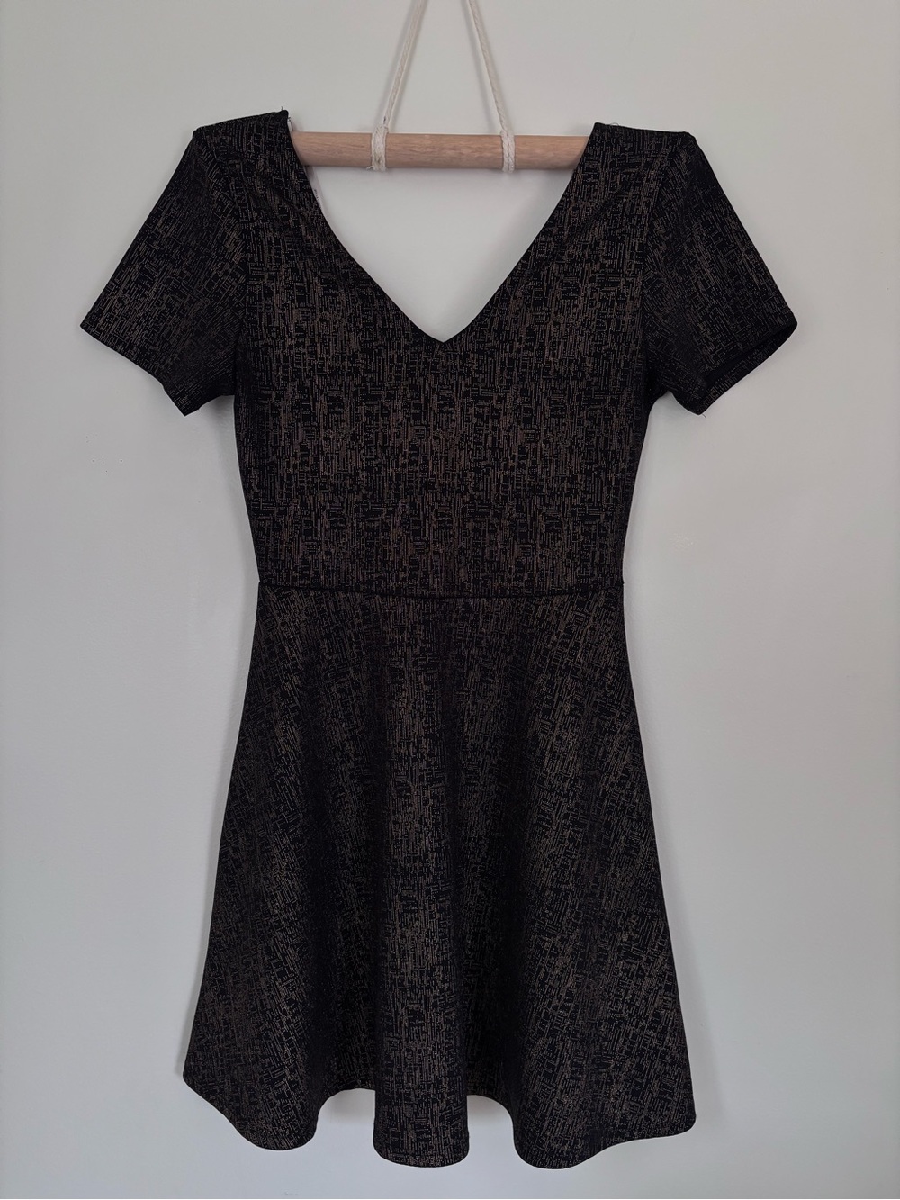 Rolla Coster Black Skater Dress with Bronze Metallic Print | Medium | Party